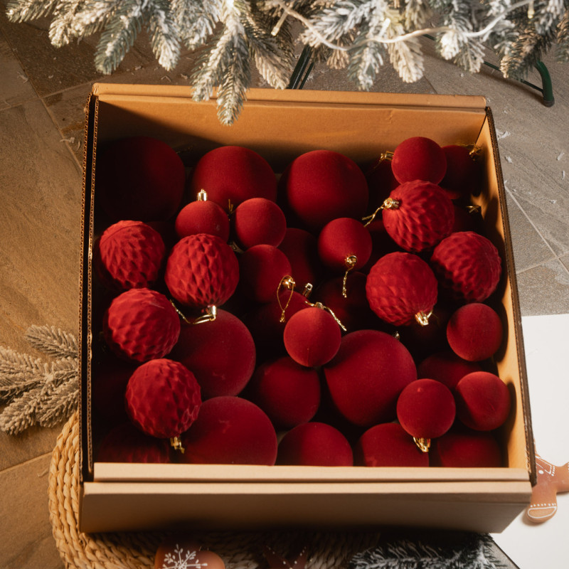 Набір іграшок ялинкових Оксамит 40шт Бордовий