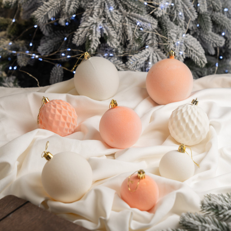 Набір іграшок ялинкових Оксамит 40шт Персиковий