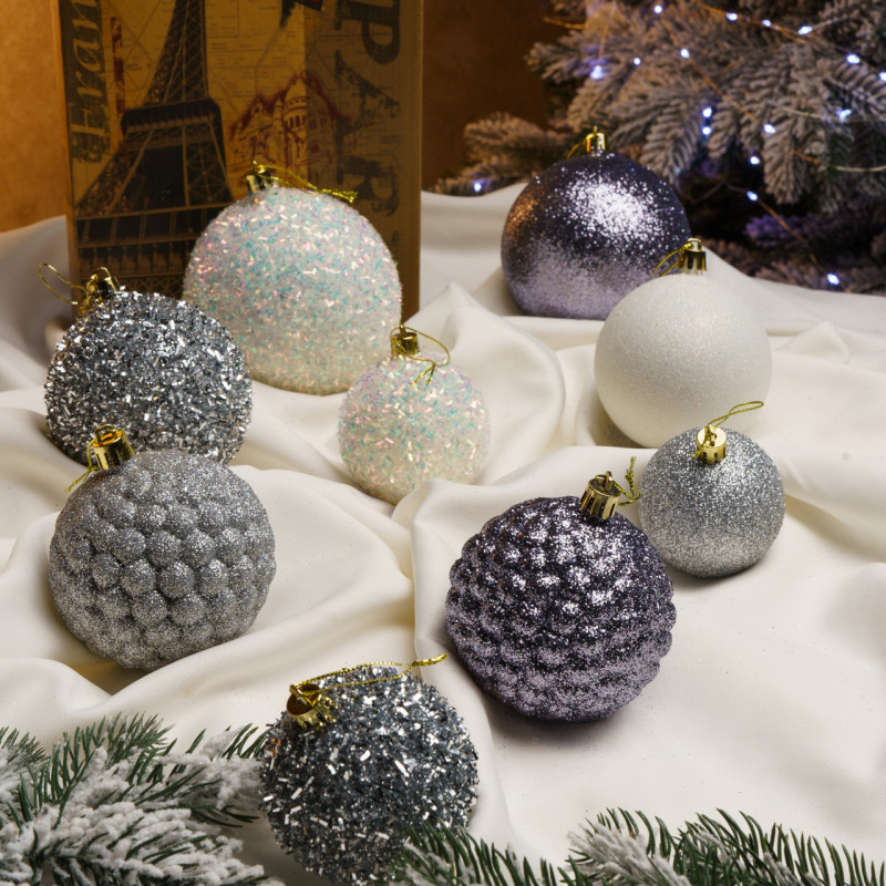 Набір іграшок ялинкових Блиск 40 шт Срібний