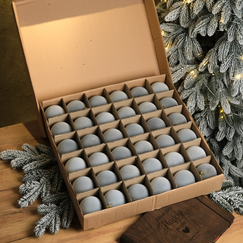 Набір новорічних шарів Оксамит D-8 см 18 шт. Сірий