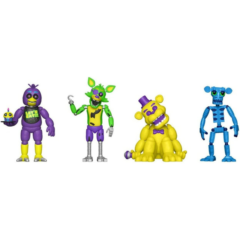 Коллекционный Набор Фигурок Статуэток Фнаф Фредди 4 Персонажа Five Nights at Freddy’s Blacklight – Фредди Скелетон Чика и Фоксі в Подарочной Упаковке