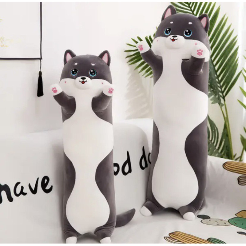 Кот Батон Мягкая Игрушка Антистресс Подушка Плюшевый Котик Обнимашка 75 см Серый