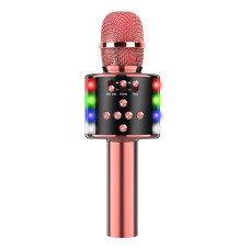 Беспроводной Караоке Микрофон Bluetooth с LED Подсветкой Функциями Смены Голоса Дуета и Selfie для Детей KTV D168 Золотой