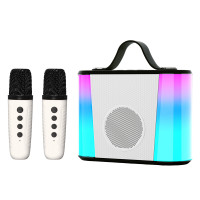 Беспроводная Блютуз Караоке Система на Два Микрофона V6 + Переносная Портативная Колонка с Функцией Смены Голоса Белая