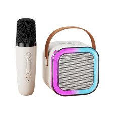 Портативная Караоке Система Детская Bluetooth Колонка + Микрофон с Функцией Смены Голоса + LED Подсветка K12 Розовая