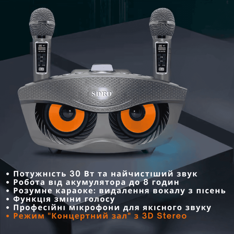 Портативная Беспроводная Караоке Система с Двумя Микрофонами SDRD Блютуз Колонка с Поддержкой 3D Stereo и Функцией Изменения Голоса SD306 Plus