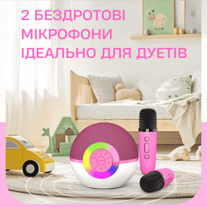 Беспроводная Мини Караоке Система T97 Переносная Портативная Bluetooth Колонка на 2 Микрофона + Функция Смены Голоса + LED Подсветка Фиолетовая