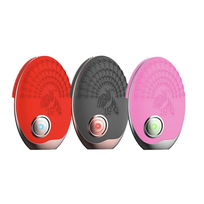 Ультразвуковая Электрическая Силиконовая Щетка Массажер Для Лица с Функцией Фототерапии Розовая