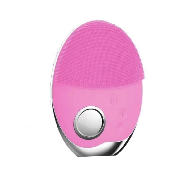 Ультразвуковая Электрическая Силиконовая Щетка Массажер Для Лица с Функцией Фототерапии Розовая