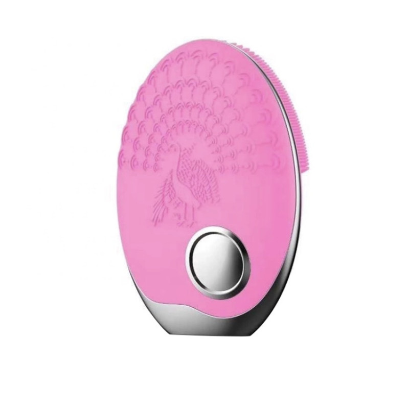 Ультразвуковая Электрическая Силиконовая Щетка Массажер Для Лица с Функцией Фототерапии Розовая