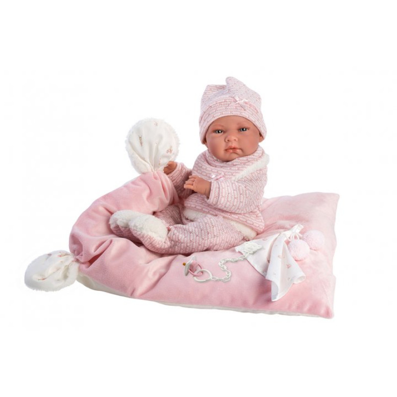 Испанская Кукла Ллоренс Новорождённый Виниловый Пупс Анатомичная Девочка 42 см в Розовой Одежде с Соской и Пледом LLorens