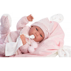 Испанская Кукла Ллоренс Новорождённый Виниловый Пупс Анатомичная Девочка 42 см в Розовой Одежде с Соской и Пледом LLorens