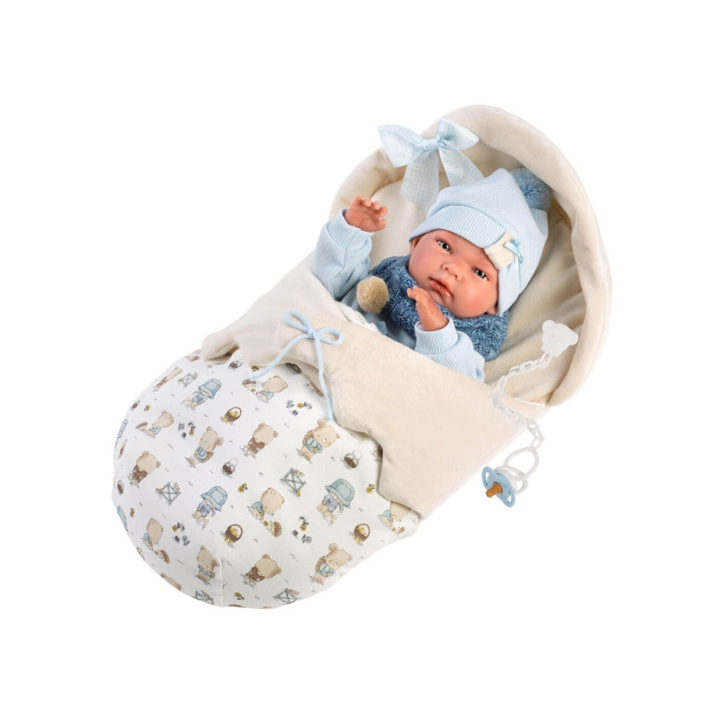 Большая Виниловая Испанская Кукла Младенец Llorens Новорождённый Мальчик Пупс 40 см в Прогулочном Конверте Ллоренс