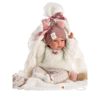 Виниловая Испанская Новорожденная Кукла Пупс 35 см Llorens Мягкая Силиконовая Девочка в Шапке и с Пледом