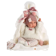 Виниловая Испанская Новорожденная Кукла Пупс 35 см Llorens Мягкая Силиконовая Девочка в Шапке и с Пледом