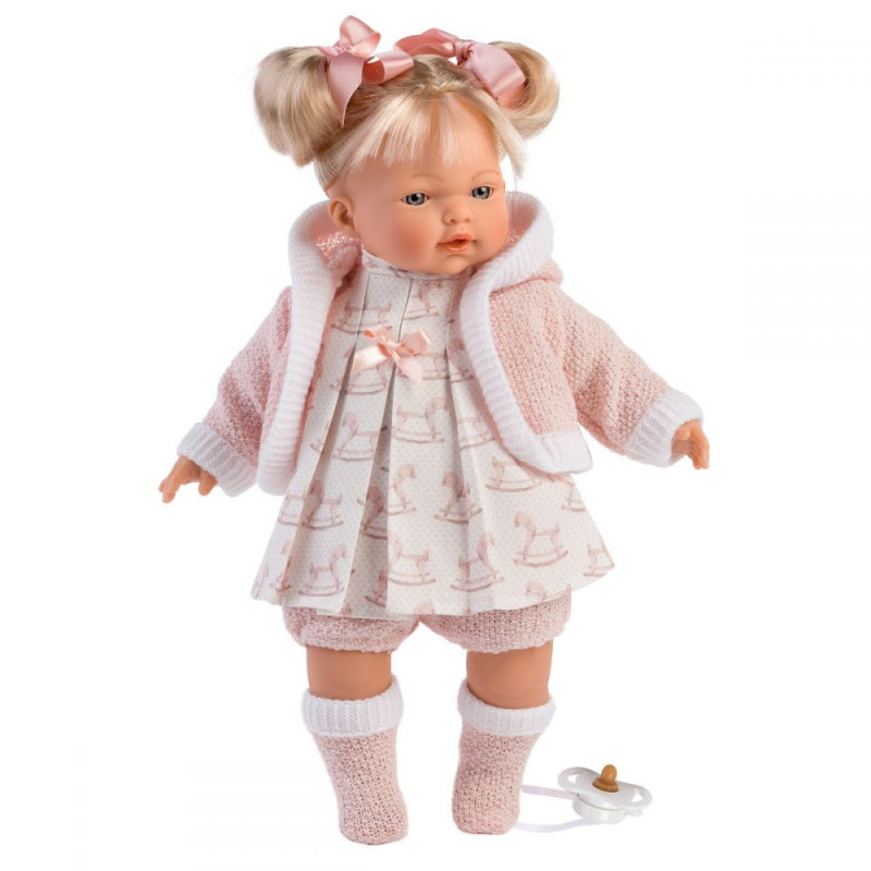 Испанская Кукла Llorens с Механизмом Звуковая Плачет Зовет Маму и Папу 33 см с Хвостиками в Нежно Розовом Пиджаке