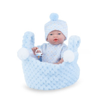 Испанская Виниловая Кукла Пупс Marina & Pau Новорождённый Мальчик Азур в Плетенной Корзинке Cesta 21 см