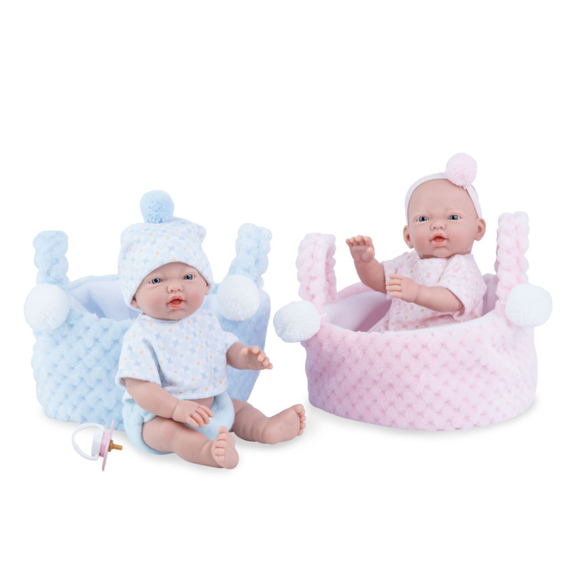 Испанская Виниловая Кукла Пупс Marina & Pau Новорождённый Мальчик Азур в Плетенной Корзинке Cesta 21 см