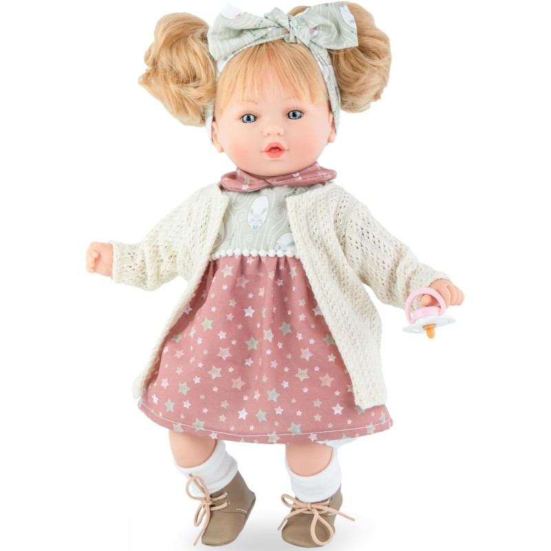 Большая Испанская Виниловая Кукла Marina & Pau Девочка Блондинка с Хвостиками и Повязкой Alina Petite Winter 40 см в Коробке