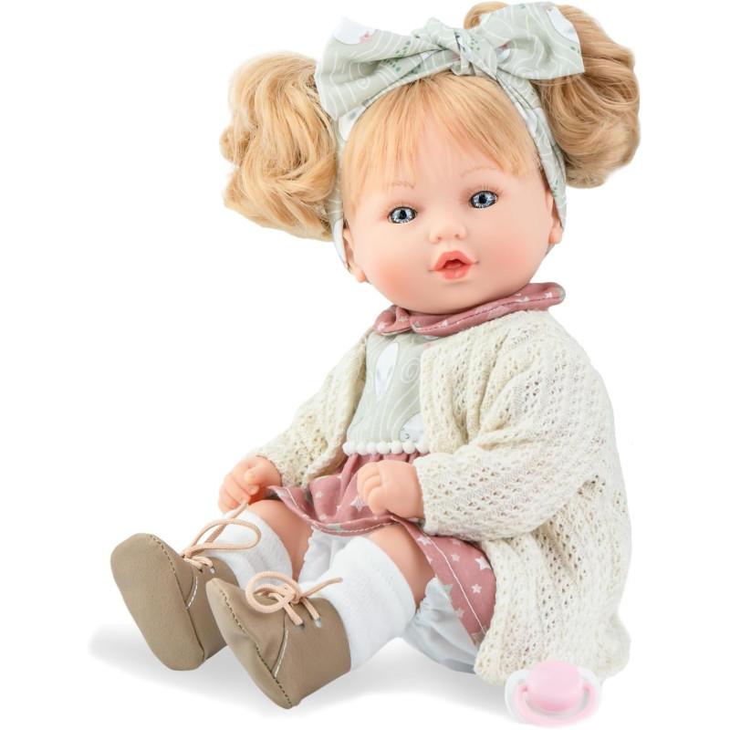 Большая Испанская Виниловая Кукла Marina & Pau Девочка Блондинка с Хвостиками и Повязкой Alina Petite Winter 40 см в Коробке