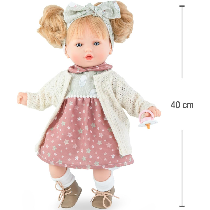 Большая Испанская Виниловая Кукла Marina & Pau Девочка Блондинка с Хвостиками и Повязкой Alina Petite Winter 40 см в Коробке