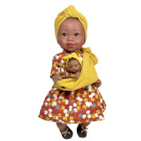 Испанская Виниловая Кукла Мулатка Нинес Maria с Малышом Девочка Африканка Без Волос в Коробке Nines d`Onil 45 см