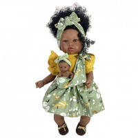 Испанская Кукла Африканка с Малышом Пупсом Виниловая Девочка Мулатка с Волосами в Сумке Nines d`Onil 45 см
