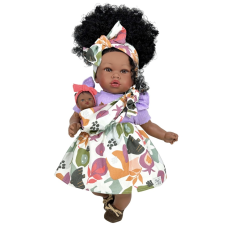 Испанская Интерактивная Большая Кукла Мулатка с Пупсом Виниловая Звуковая Девочка Мария с Волосами в Сумке Nines d`Onil 45 см