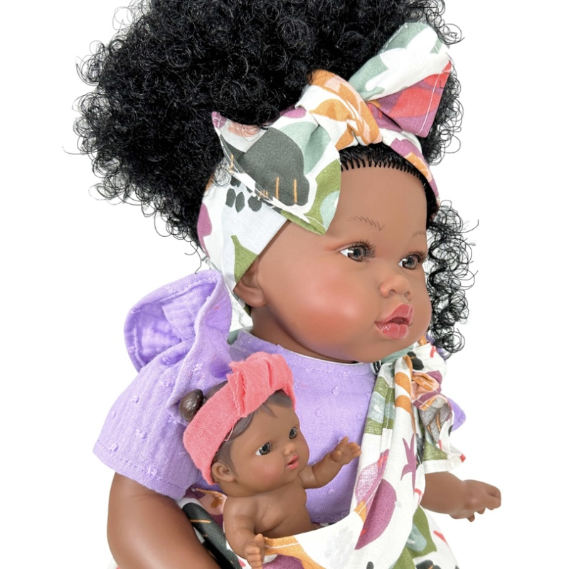 Испанская Интерактивная Большая Кукла Мулатка с Пупсом Виниловая Звуковая Девочка Мария с Волосами в Сумке Nines d`Onil 45 см