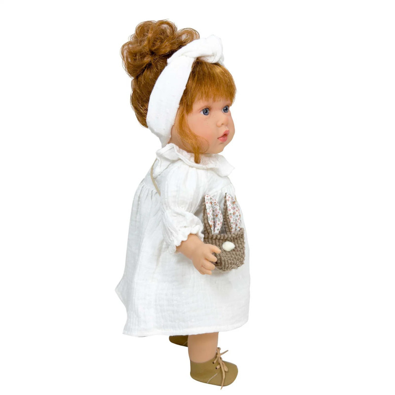 Испанская Виниловая Мягкая Кукла Девочка Susette Nines d`Onil с Каштановыми Волосами Сумочкой и Повязкой Нинес 45 см в Коробке