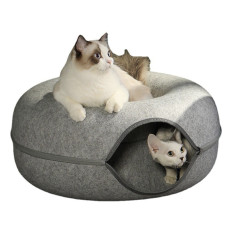 Лежанка Домик Для Котов 2в1 Капсула Царапка Твидовая Мягкая 60 см Темно Серая HS-60