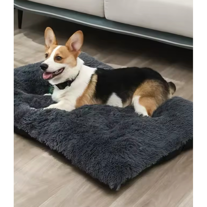 Мягкая Большая Лежанка Для Собак и Кошек 80 см Пушистый Теплый Лежак Кровать Для Домашних Животных Графит