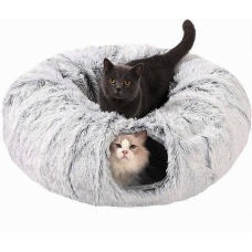Лежанка Домик для Котов 3в1 Раскладная Игрушка Туннель со Съемной Подушкой Мягкая 84 см Серая