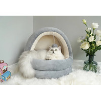 Будиночок Для Котів з Іграшкою 42 см Глибока М'яка Лежанка Ліжко з Внутрішньою Подушкою Сіра