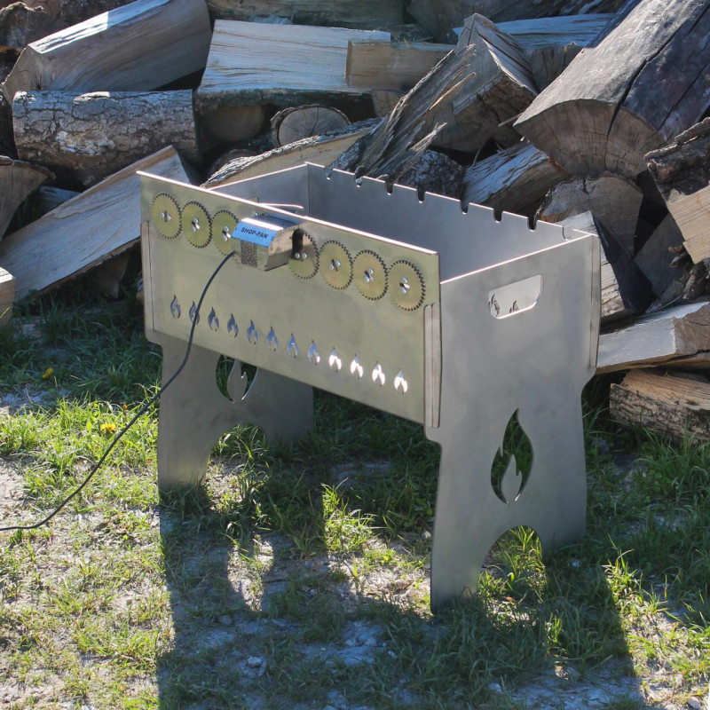 Мангал автоматический из нержавейки на 8 шампуров с гравировкой