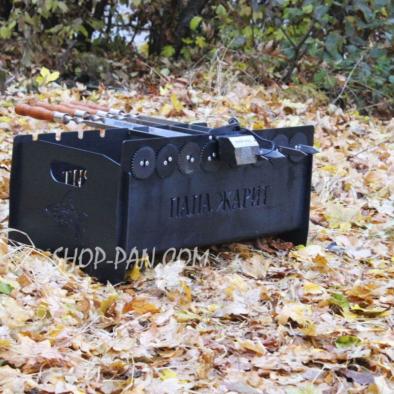 Мангал со встроенной шашлычницей и мотором на 8 шампуров 2 мм