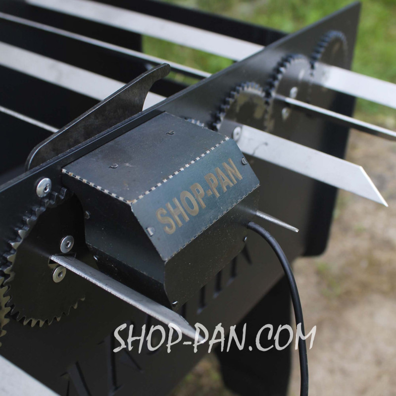 Мангал разборный высокий со встроенной шашлычницей и мотором на 10 шампуров