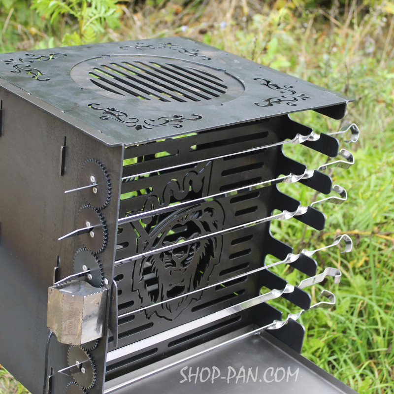 Вертикальный эко мангал SHOP-PAN со встроенной шашлычницей и мотором на ножках