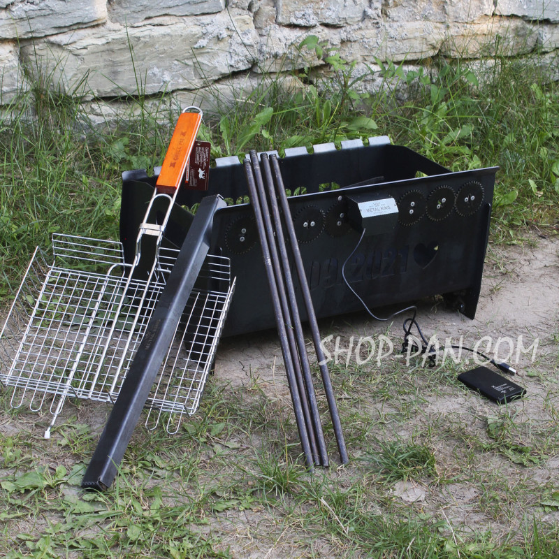 Мангал на длинных ножках со встроенной шашлычницей и мотором на 6 шампуров 2 мм