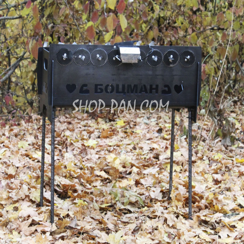 Мангал на длинных ножках со встроенной шашлычницей и мотором на 8 шампуров 2 мм