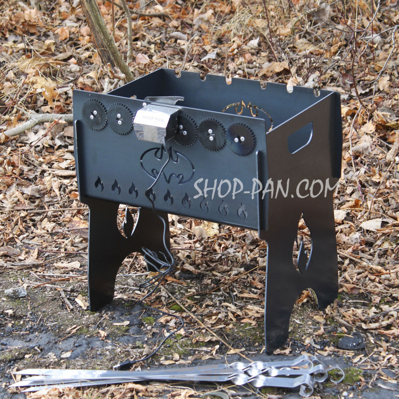 Мангал именный со встроенной шашлычницей и мотором на 6 шампуров