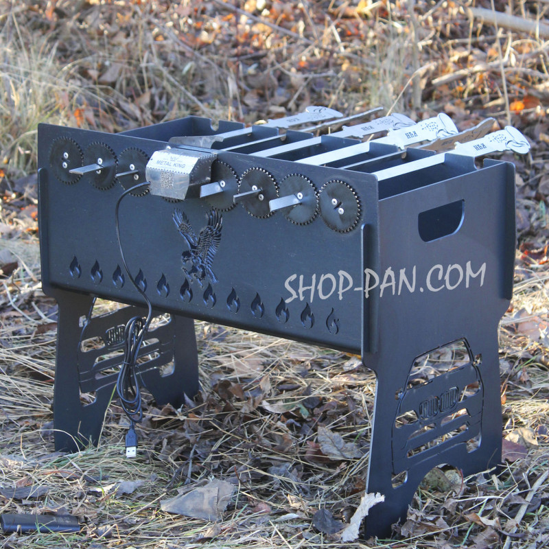 Мангал именный со встроенной шашлычницей и мотором на 8 шампуров