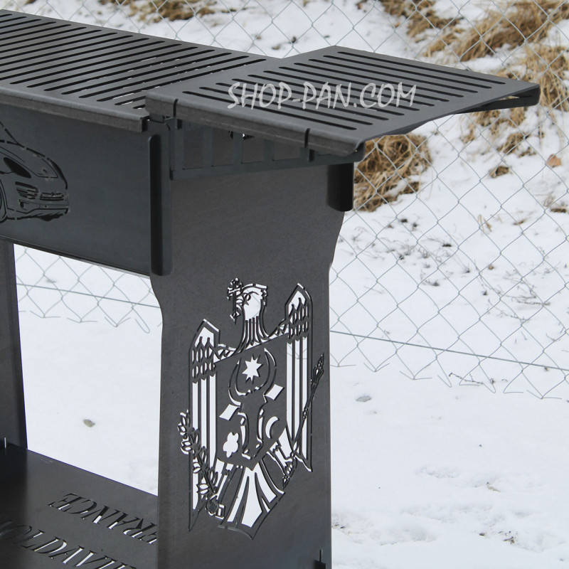 Мангал разборный высокий на 12 шампуров с подставкой для дров и индивидуальной гравировкой