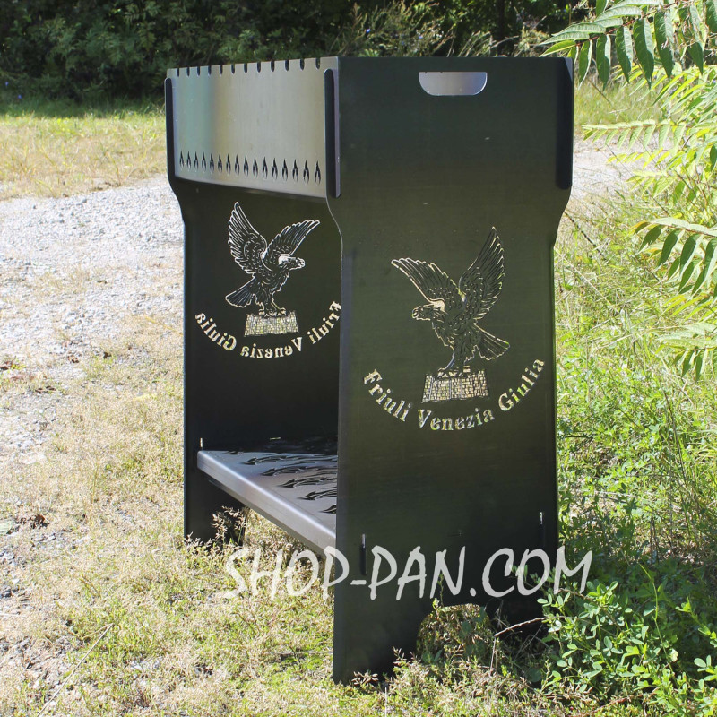 Мангал разборный высокий на 12 шампуров с подставкой для дров и индивидуальной гравировкой