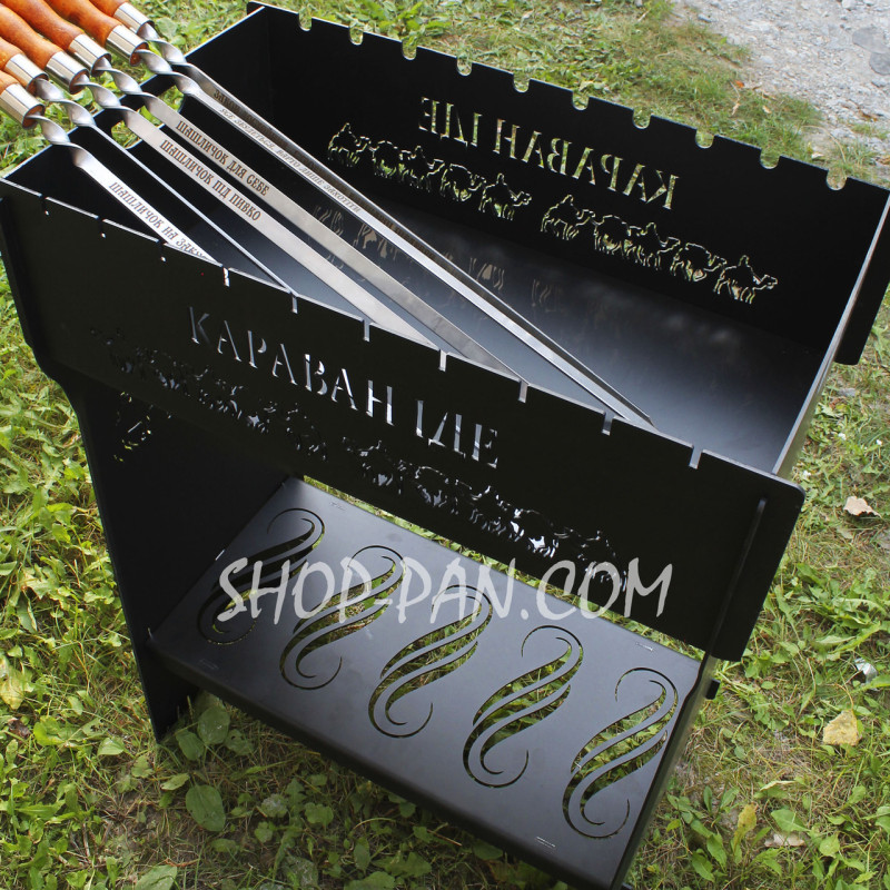 Мангал разборный высокий на 14 шампуров с подставкой для дров и индивидуальной гравировкой