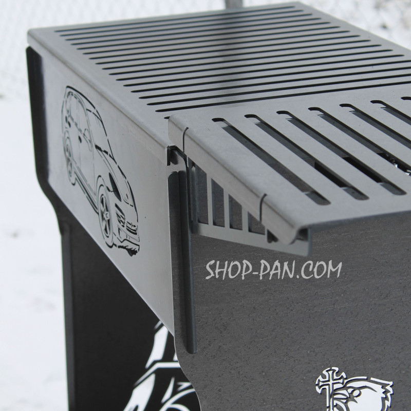 Мангал разборный высокий на 10 шампуров с подставкой для дров и индивидуальной гравировкой