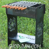 Мангал розбірний високий на 10 шампурів з підставкою для дров та індивідуальним гравіюванням