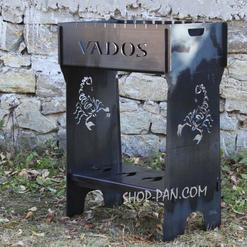 Мангал разборный высокий на 10 шампуров с подставкой для дров и индивидуальной гравировкой