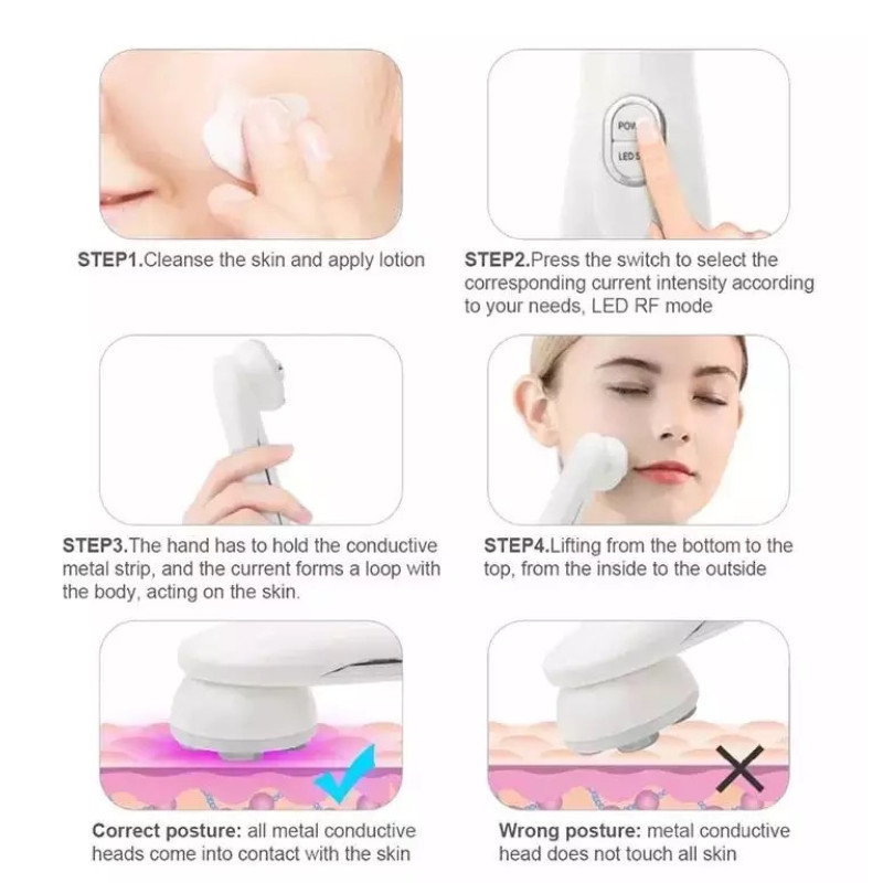 Микротоковый Массажер Для Лица с Функцией RF + EMS + Фототерапия ( LED - терапия ) с Эффектом Лифтинга и Подтяжки Кожи Белый