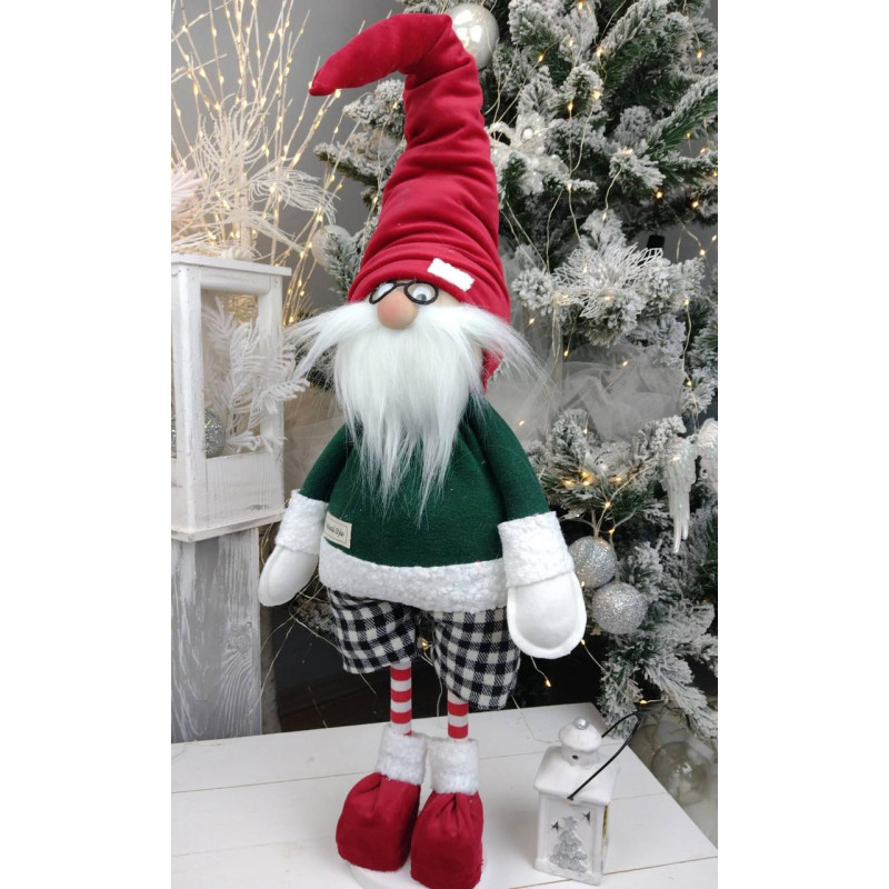 Іграшка м'яка новорічна Скандинавський Гном 65см зелено-червоний
